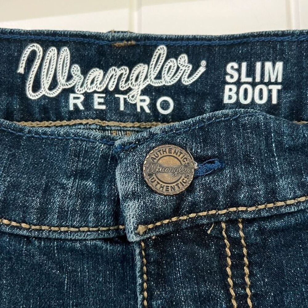 Wrangler Retro Slim Boot Jeans Mens 38x34 Dark Wash Western Denim